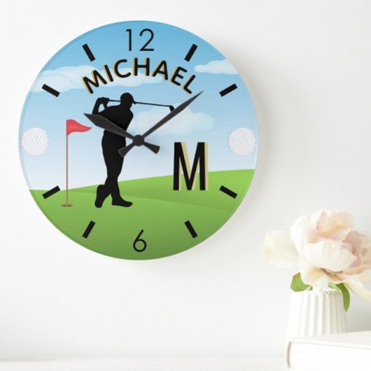 Golfer Golf Course Custom Name 3-D Monogram Grote Klok