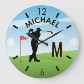Golfer Golf Course Custom Name 3-D Monogram Grote Klok (Voorkant)