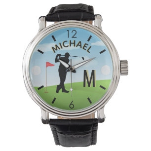 Golfer Golf Course Custom Name 3-D Monogram Horloge