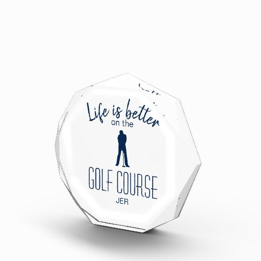 Golfer Golf Course Quote Monogrammed Blue White Fotoblokken (Rechts)