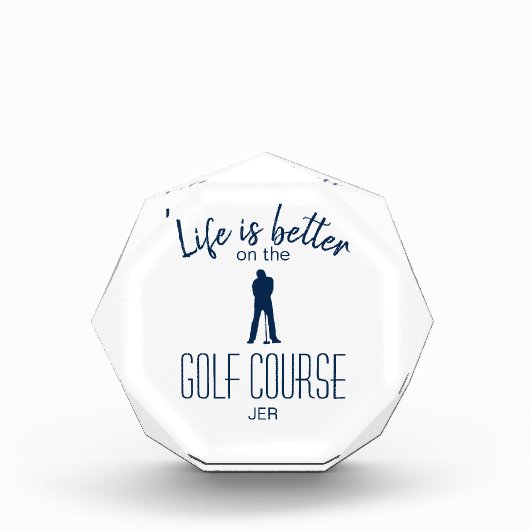 Golfer Golf Course Quote Monogrammed Blue White Fotoblokken (Voorkant)