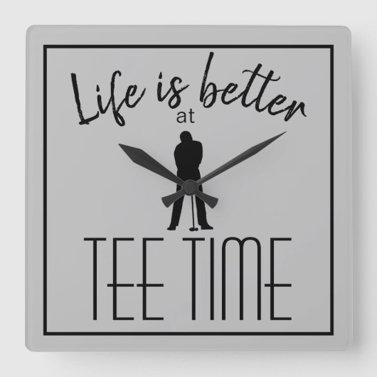 Golfer Golf Course T-shirt Time Gray Black Vierkante Klok (Voorkant)