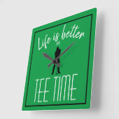 Golfer Golf Course T-shirt Time Green Black Vierkante Klok (Hoek)