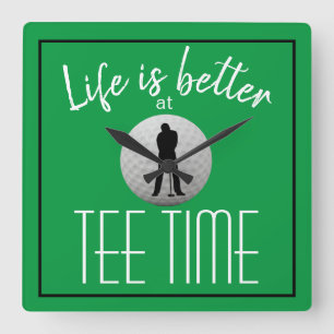 Golfer Golf Course T-shirt Time Green White Vierkante Klok