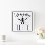 Golfer Golf Course T-shirt Time White Black Vierkante Klok (Huis)