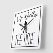 Golfer Golf Course T-shirt Time White Black Vierkante Klok (Hoek)