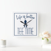 Golfer Golf Course T-shirt Time White Blue Vierkante Klok (Huis)