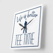 Golfer Golf Course T-shirt Time White Blue Vierkante Klok (Hoek)