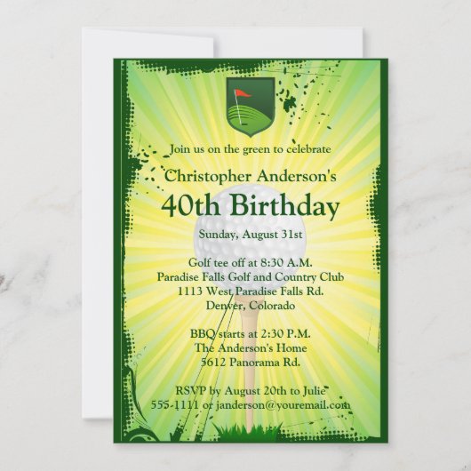 Golfer Golf Golfing 40th Birthday Invitation Kaart (Voorkant)