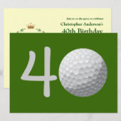 Golfer Golf Golfing 40th Birthday Invitation Kaart (Voorkant / Achterkant)