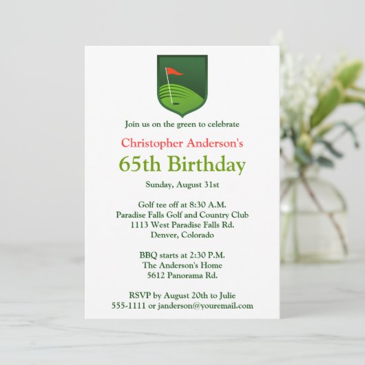 Golfer Golf Golfing 65th Birthday Invitation Kaart (Staand voorkant)