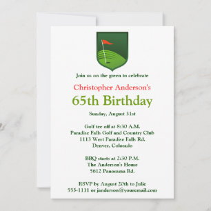 Golfer Golf Golfing 65th Birthday Invitation Kaart
