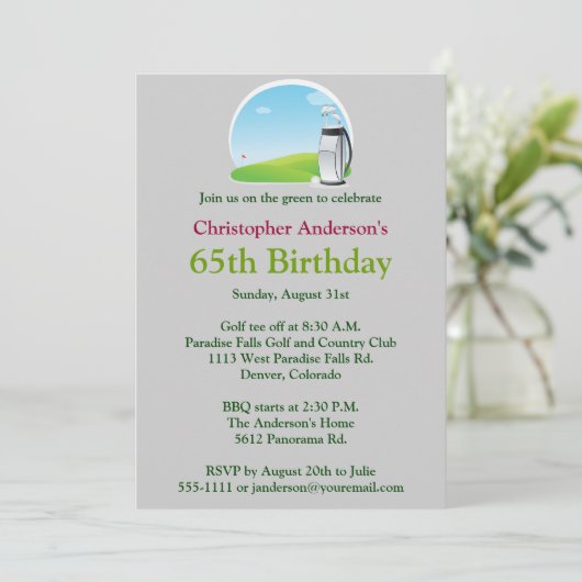 Golfer Golf Golfing 65th Birthday Invitation Kaart (Staand voorkant)