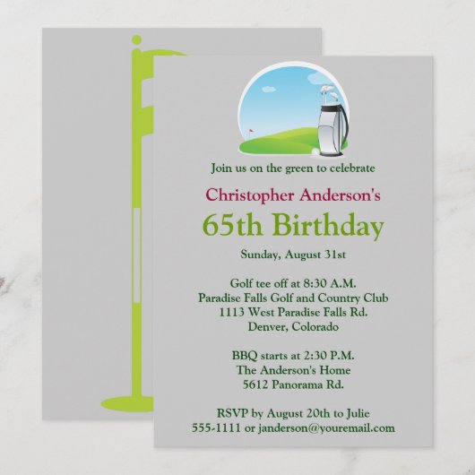 Golfer Golf Golfing 65th Birthday Invitation Kaart (Voorkant / Achterkant)