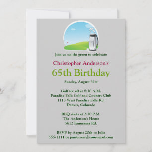 Golfer Golf Golfing 65th Birthday Invitation Kaart