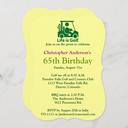 Golfer Golf Golfing 65th Birthday Invitation Kaart (Voorkant / Achterkant)