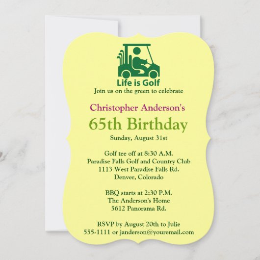 Golfer Golf Golfing 65th Birthday Invitation Kaart (Voorkant)