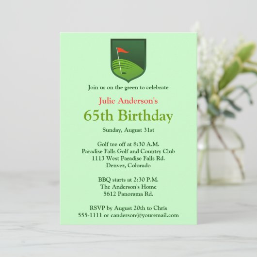 Golfer Golf Golfing 65th Birthday Invitation Kaart (Staand voorkant)