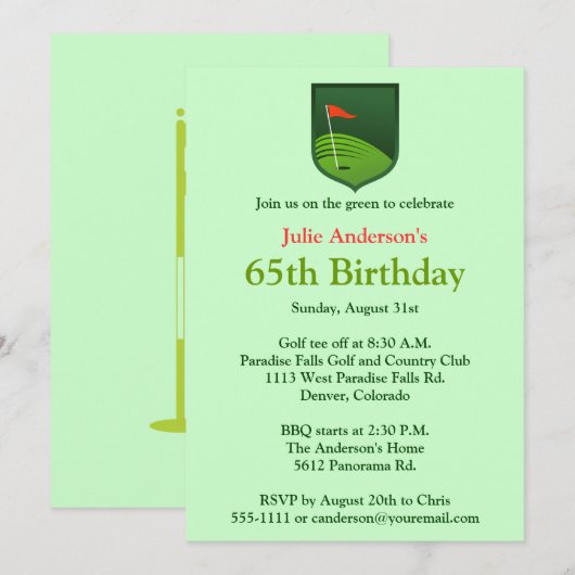 Golfer Golf Golfing 65th Birthday Invitation Kaart (Voorkant / Achterkant)