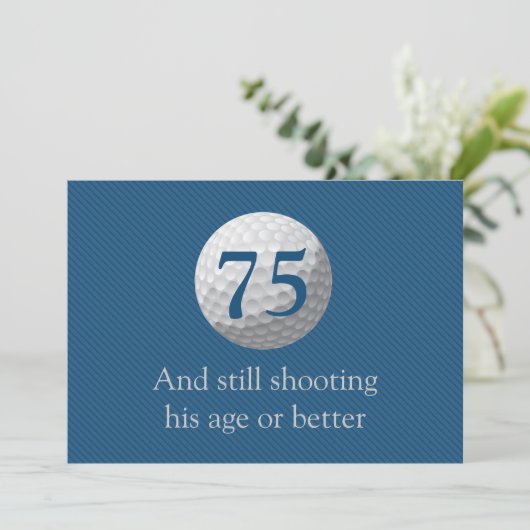 Golfer Golf Golfing Blue 75th Birthday Invitation Kaart (Staand voorkant)