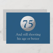 Golfer Golf Golfing Blue 75th Birthday Invitation Kaart (Voorkant / Achterkant)