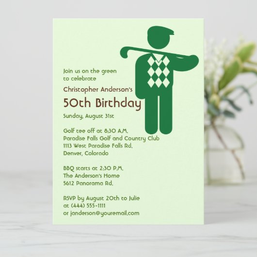 Golfer Golf Golfing Green Brown 50th Birthday Kaart (Staand voorkant)