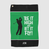 Golfer Golf Grappige Sport Monogrammed Groen Zwart Golfhanddoek (Voorkant)