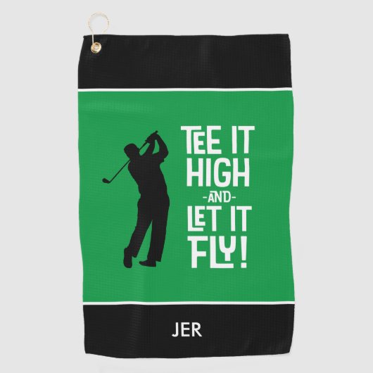 Golfer Golf Grappige Sport Monogrammed Groen Zwart Golfhanddoek (Voorkant)