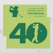 Golfer Golf Green 40th Birthday Invitation Kaart (Voorkant / Achterkant)