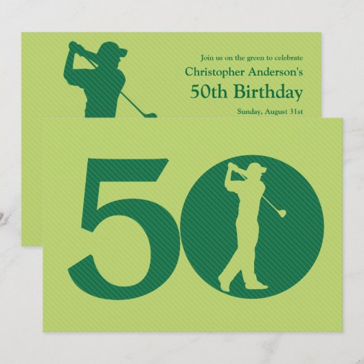 Golfer Golf Green 50th Birthday Invitation Kaart (Voorkant / Achterkant)