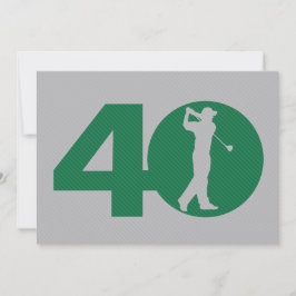 Golfer Golf Green Grey 40th Birthday Invitation Kaart