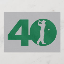 Golfer Golf Green Grey 40th Birthday Invitation Kaart