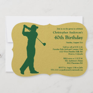 Golfer Golf Green tan 40th Birthday Invitation Kaart