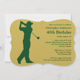 Golfer Golf Green tan 40th Birthday Invitation Kaart