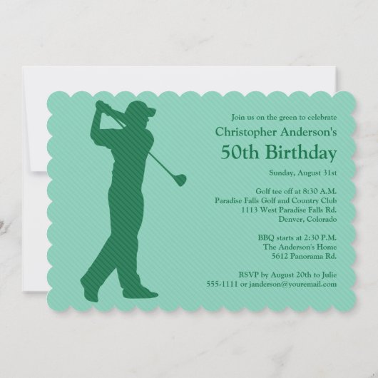 Golfer Golf Green White 50th Birthday Invitation Kaart (Achterkant)
