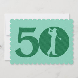 Golfer Golf Green White 50th Birthday Invitation Kaart