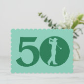 Golfer Golf Green White 50th Birthday Invitation Kaart (Staand voorkant)