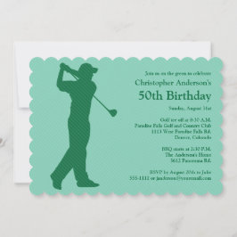Golfer Golf Green White 50th Birthday Invitation Kaart