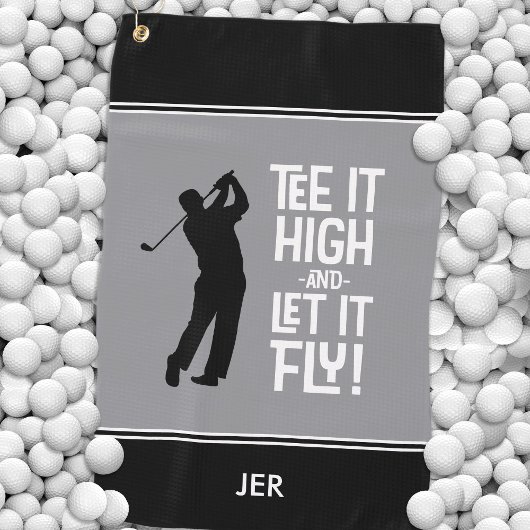 Golfer Golf Humor Funny Sports Monogram Zwart Grij Golfhanddoek