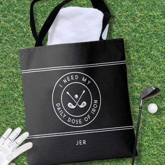 Golfer Golf Iron Humor Funny Modern Zwart Wit Tote Bag
