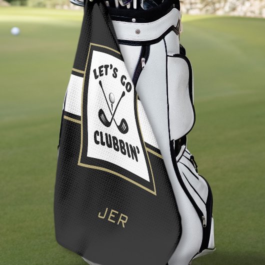 Golfer Golf Modern Monogram Pro Sport Black Gold Golfhanddoek