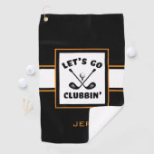 Golfer Golf Modern Monogram Pro Sport Zwart Sinaas Golfhanddoek (Insitu)