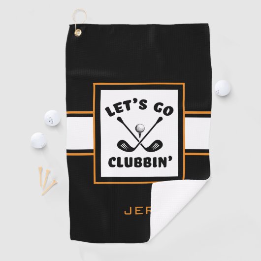 Golfer Golf Modern Monogram Pro Sport Zwart Sinaas Golfhanddoek (Insitu)