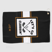 Golfer Golf Modern Monogram Pro Sport Zwart Sinaas Golfhanddoek (Horizontaal)