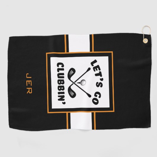 Golfer Golf Modern Monogram Pro Sport Zwart Sinaas Golfhanddoek (Horizontaal)