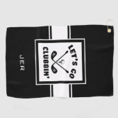 Golfer Golf Modern Monogram Pro Sport Zwart Wit Golfhanddoek (Horizontaal)