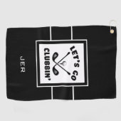 Golfer Golf Modern Monogram Pro Sports Black White Golfhanddoek (Horizontaal)