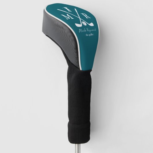 Golfer . golf-player monogram dark-teal golfheadcover (Schuin)