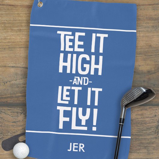 Golfer Golf Tee Humor Grappig Sport Monogram Blauw Golfhanddoek