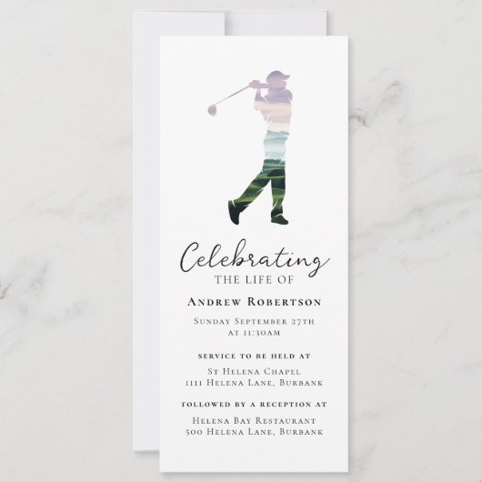 Golfer golfbaan begrafenis digitale gebeurtenis kaart (Voorkant)